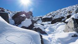 сердце, снег, любовь, Новая Зеландия, горы, солнце