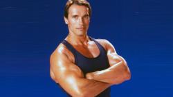 Арнольд Шварценеггер в молодости на синем фоне обои HD