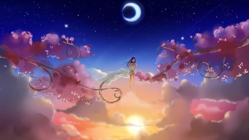 Девушка на цветущей ветке