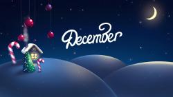 Декабрь, Рождество, пряничный домик, луна, зима, снег, месяц, обои, заставки