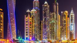 Дубай, город, небоскребы, здания, ночь, огни, красочный, яркий, городской пейзаж HD обои