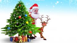 Елка, картинки, Санта-Клаус, фоны, Новый год, олененок, обои, рождество, настроение