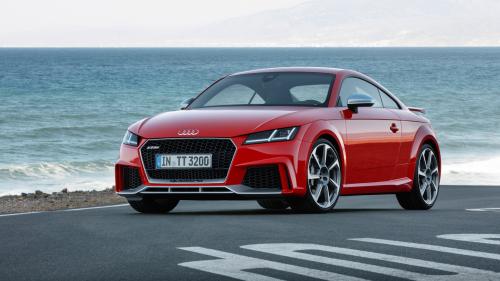 Красный Ауди тт rs 400hp на фоне моря обои HD