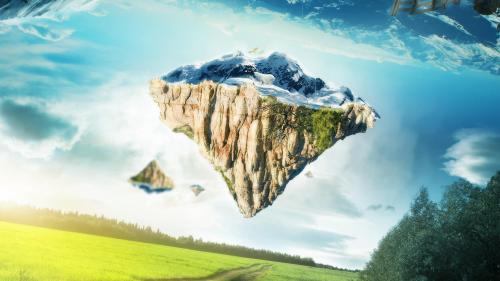 Летающая сказка, сказочная гора в небе фото высокого качества