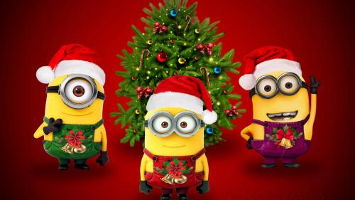 Миньоны под елкой обои, новогодние миньоны картинки