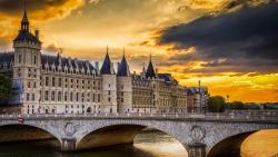 Париж, Франция, Консьержери мост, Закат, реки, картинки