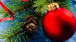 Праздники, Рождество, шары, шишка, широкоформатные обои, HD