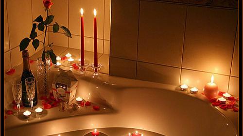 Романтика, свечи, шампанское, праздник, ванна, любовь, обои, картинки