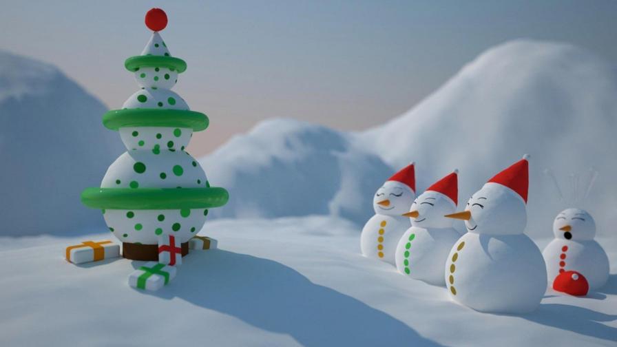 Скачать Снеговики смотрят на елку