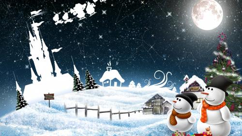 Скачать новый год, снеговики, ночной, приветствие, праздник, рождество, обои HD