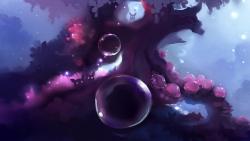 Фиолетовый пузыри в лесу широкоформатные обои