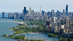 Чикаго небоскребы вид сверху на океан заставки скачать