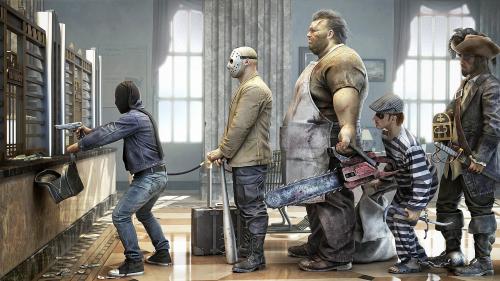 смешно грабители банка в ожидание ограбить стоят в очереди